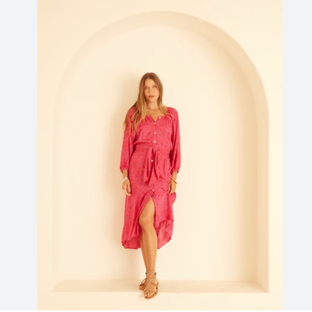 Natalie Martin Collection Medium Pink 100% silk Alex midi dress